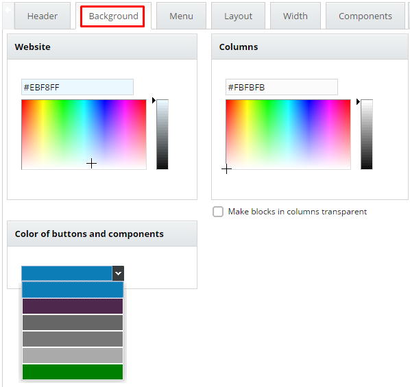 Backgroun and column color