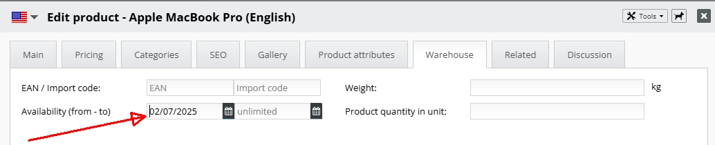 Set -up availability from will create product pre-order